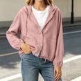 thumbnail image 5 of Women's Lightweight Hoodie Jacket Linen Blend Long Sleeve Button Down Cropped Coat Drawstring Hem Casual Daily Outerwear with Pockets Pink, 5 of 9