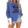thumbnail image 5 of ersvoioy Womens Cow Print Sweatshirt Crewneck Loose Fit Long Sleeve Hoodless Pullover for Fall Blue XXL, 5 of 6