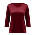 thumbnail image 4 of Women's 3/4 Sleeve Velvet Shirts Round Neck Gold Velvet Elegant Casual Holiday Blouses, 4 of 7