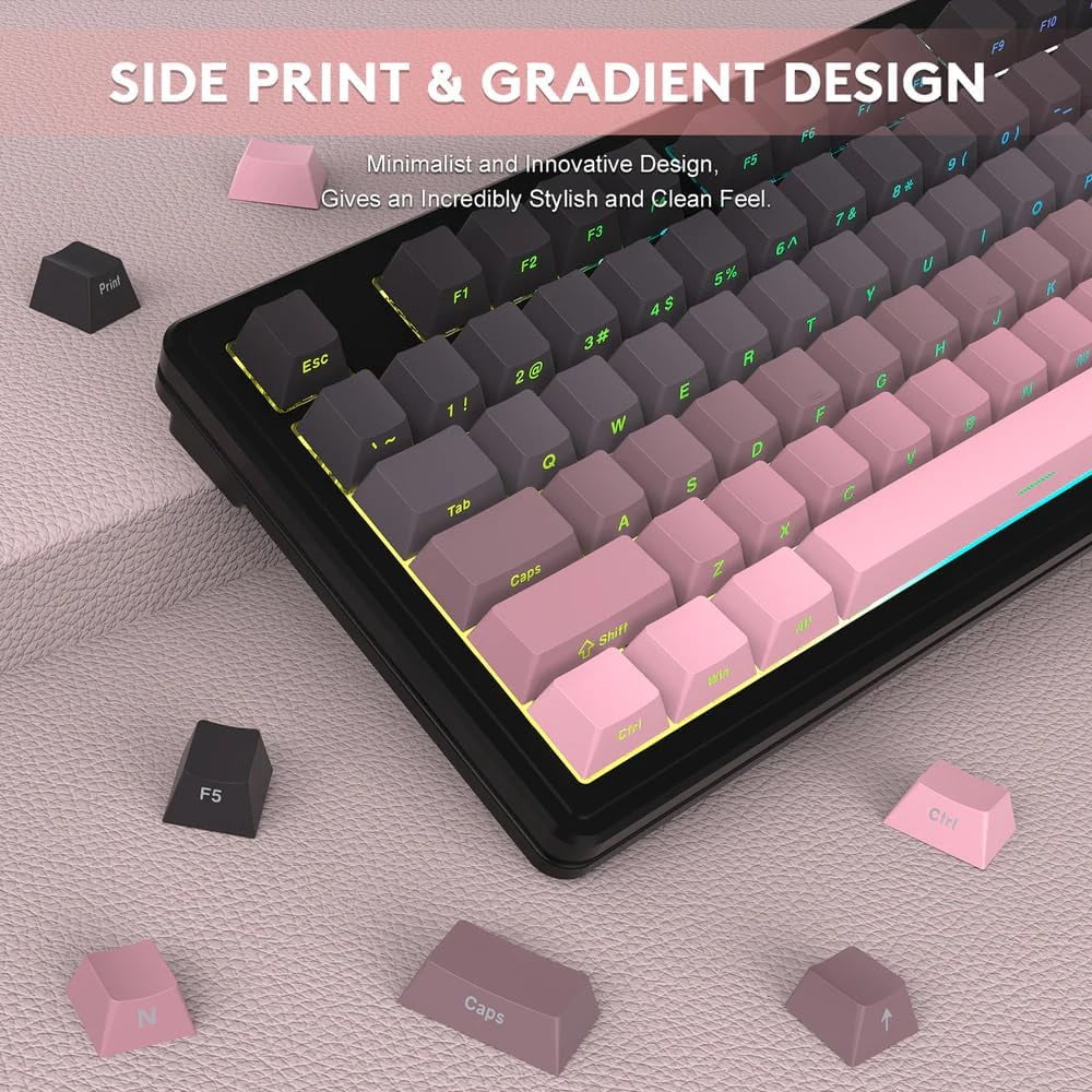 ATTACK SHARK M87PRO Wireless Mechanical Gaming Keyboard,Hot Swappable Gasket RGB Custom Keyboard,Linear Switch&Side Printed PBT Keycaps,BT5.0/2.4Ghz/Type-C,5000mAh Battery for Win Mac,Gradient Pink