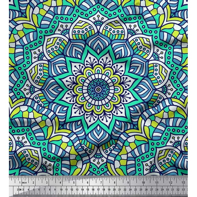 Soimoi Rayon Crepe Fabric Mandala Kaleidoscope Print Fabric by The Yard 46 Inch Wide