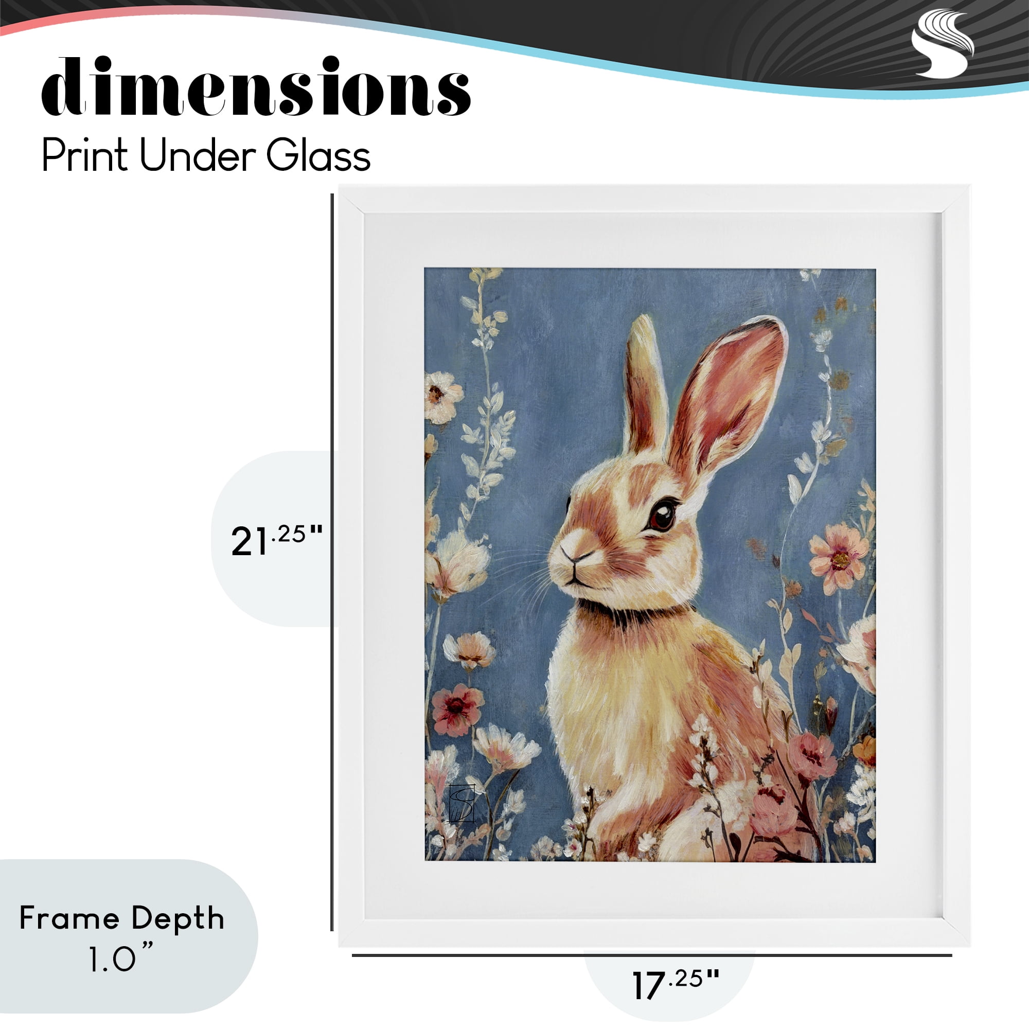 Stupell Industries Whimsical Rabbit on Blue White Framed Print Under Glass, design by Sara Culpepper
