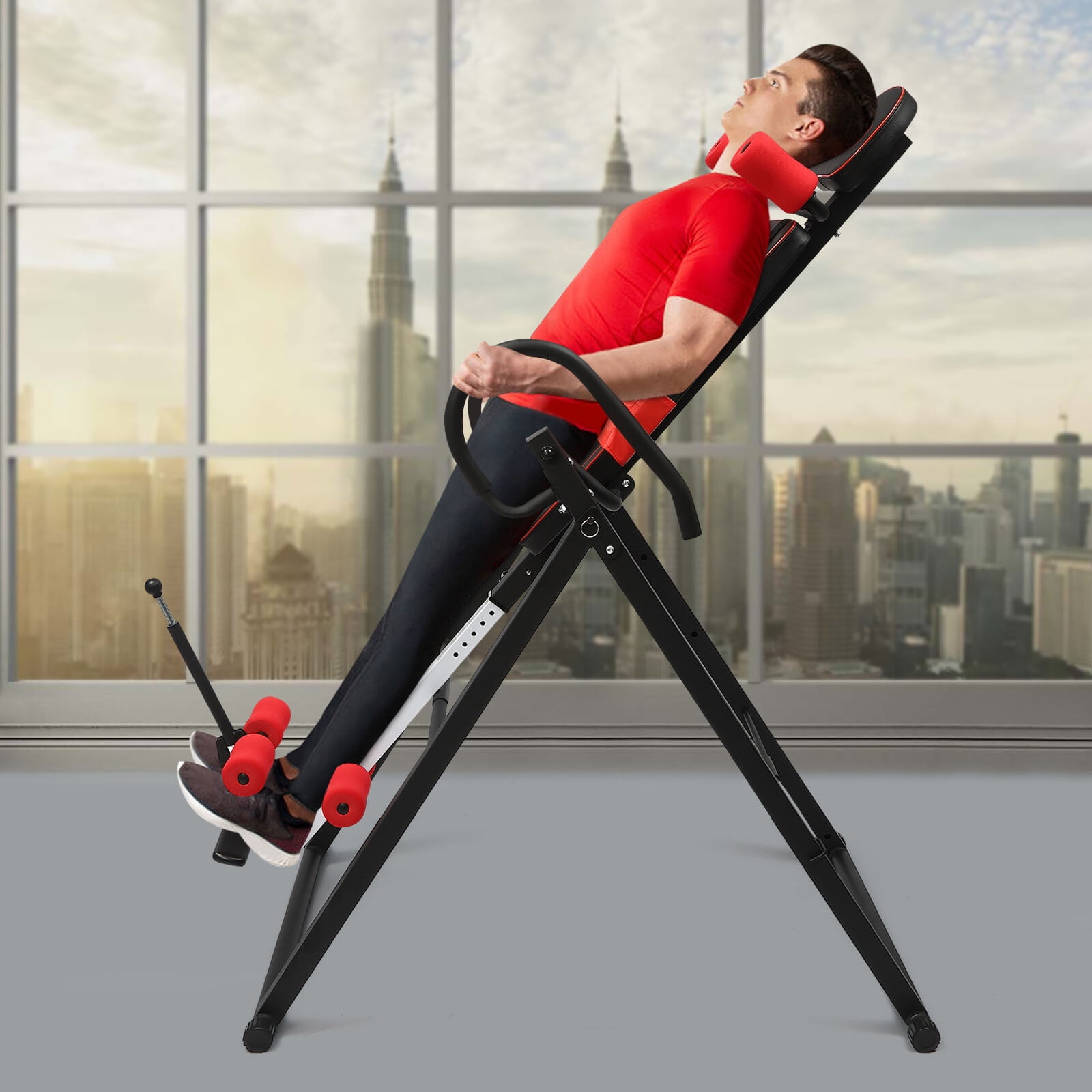 Inversion Table Heavy Duty Hang Upside Down Table with Extended Ankle Lock Handle, Back Pain Relief Kit