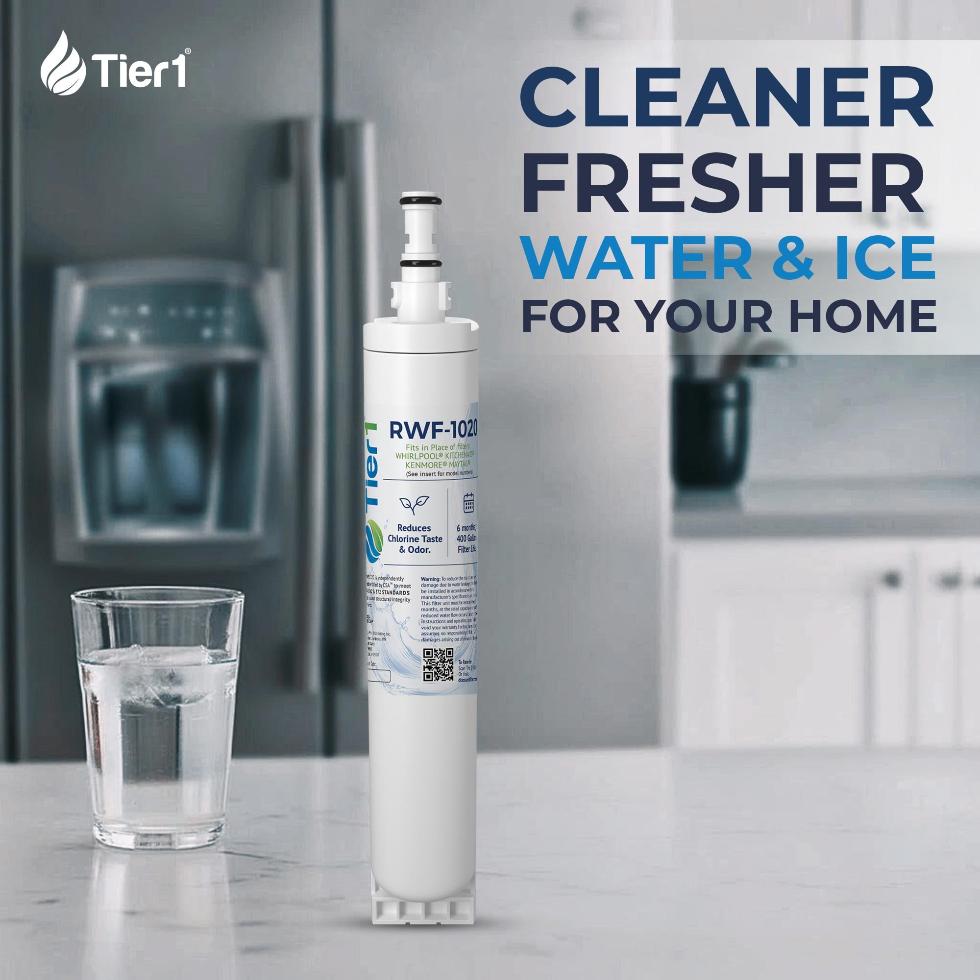 Tier1 RWF1020 4396508 Refrigerator Water Filter | Replacement for Whirlpool EDR5RXD1 & Kenmore 46-9010 | Fridge Filter - Up To 18 Months Supply | Odor Control | Great Tasting Water (3-pk)