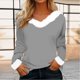 thumbnail image 2 of Camiseta de manga larga con cuello en V y estampado navideño para mujer, otoño-invierno. Prendas holgadas de estilo informal, poliéster, tallas S-XXXL., 2 of 4