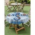 thumbnail image 4 of Outdoor Tablecloths with Umbrella Hole & Zipper, Navy Blue Seahorse Round Tablecloth 54 Inch, Summer Coastal Bubbles Ocean Waves Waterproof Table Cloth, Patio/Pool/Picnic Table Covers, 4 of 8