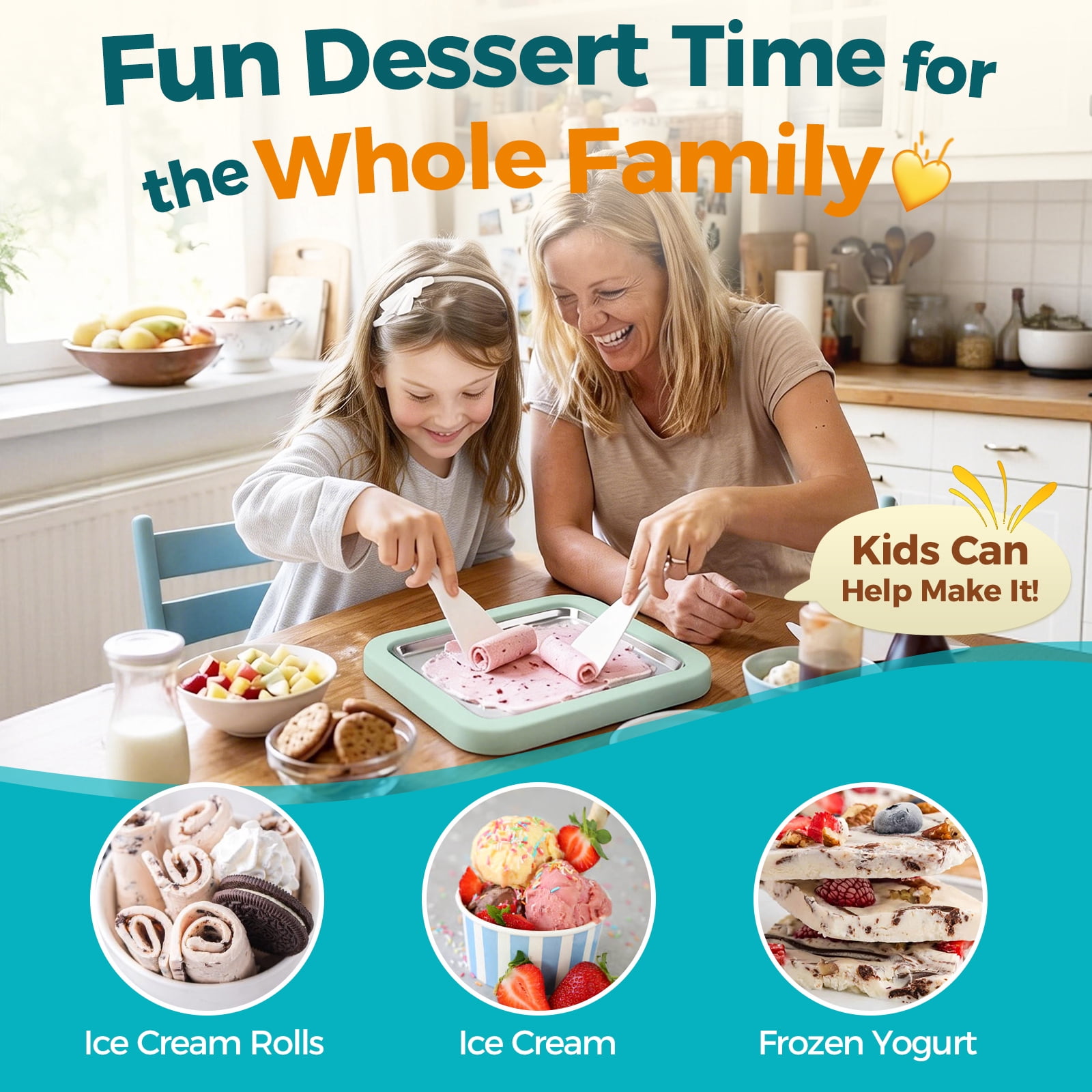 Rolled Ice Cream Maker with Quick Start Guide - DIY Instant Ice Cream Tray Kit, 2 Scrapers for Manual Homemade Ice Cream Rolls, Frozen Yogurt, Sorbets & Slushies, No Electricity Needed（green）