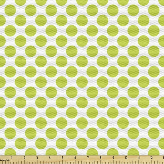 Lime Green Fabric by the Yard, Nostalgic Polka Dots Style Girlish Vintage Large Circles Rounds Pattern, Decorative Upholstery Fabric for Chairs & Home Accents, 3 Yards, Apple Green White by Ambesonne