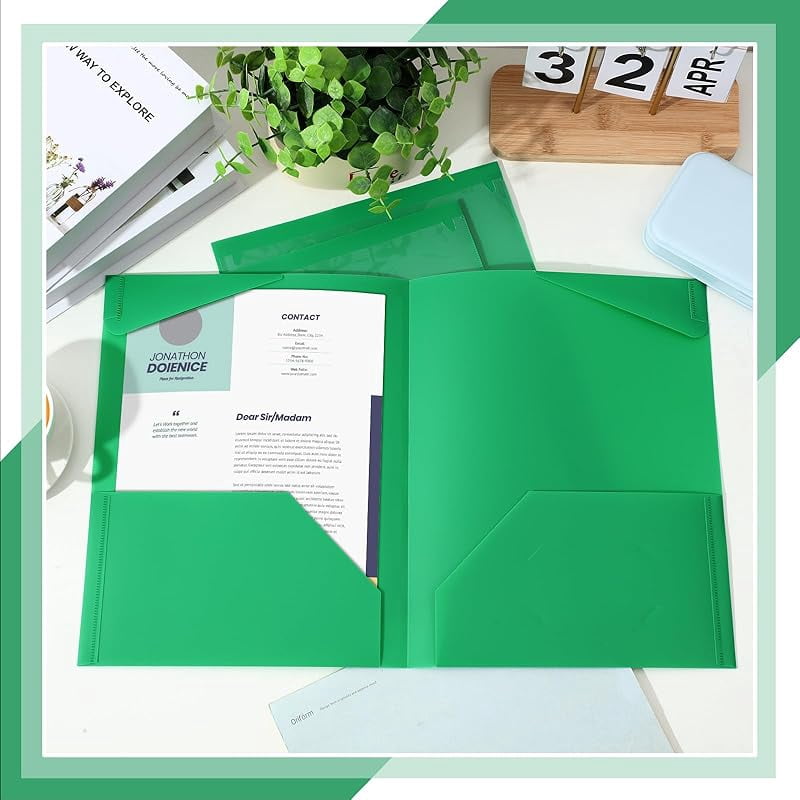 14 Pcs Plastic Folders with Clear Front Pockets Heavy Duty File Folders with 2 Pockets and Card Slot for Student Communication School Office Presentation Report