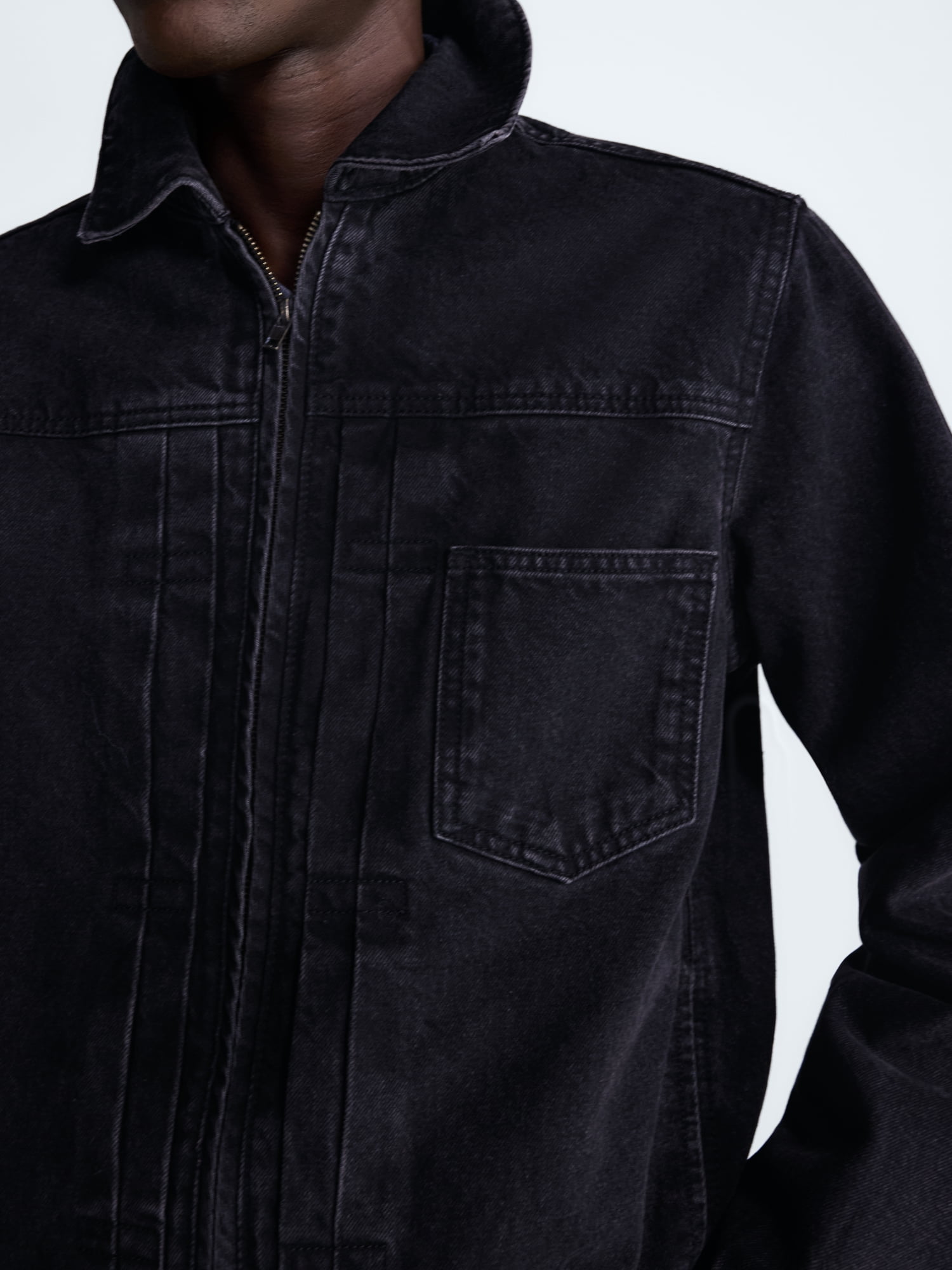 Free Assembly Men's Pleated Zip Front Denim Jacket, Sizes XS-3XL