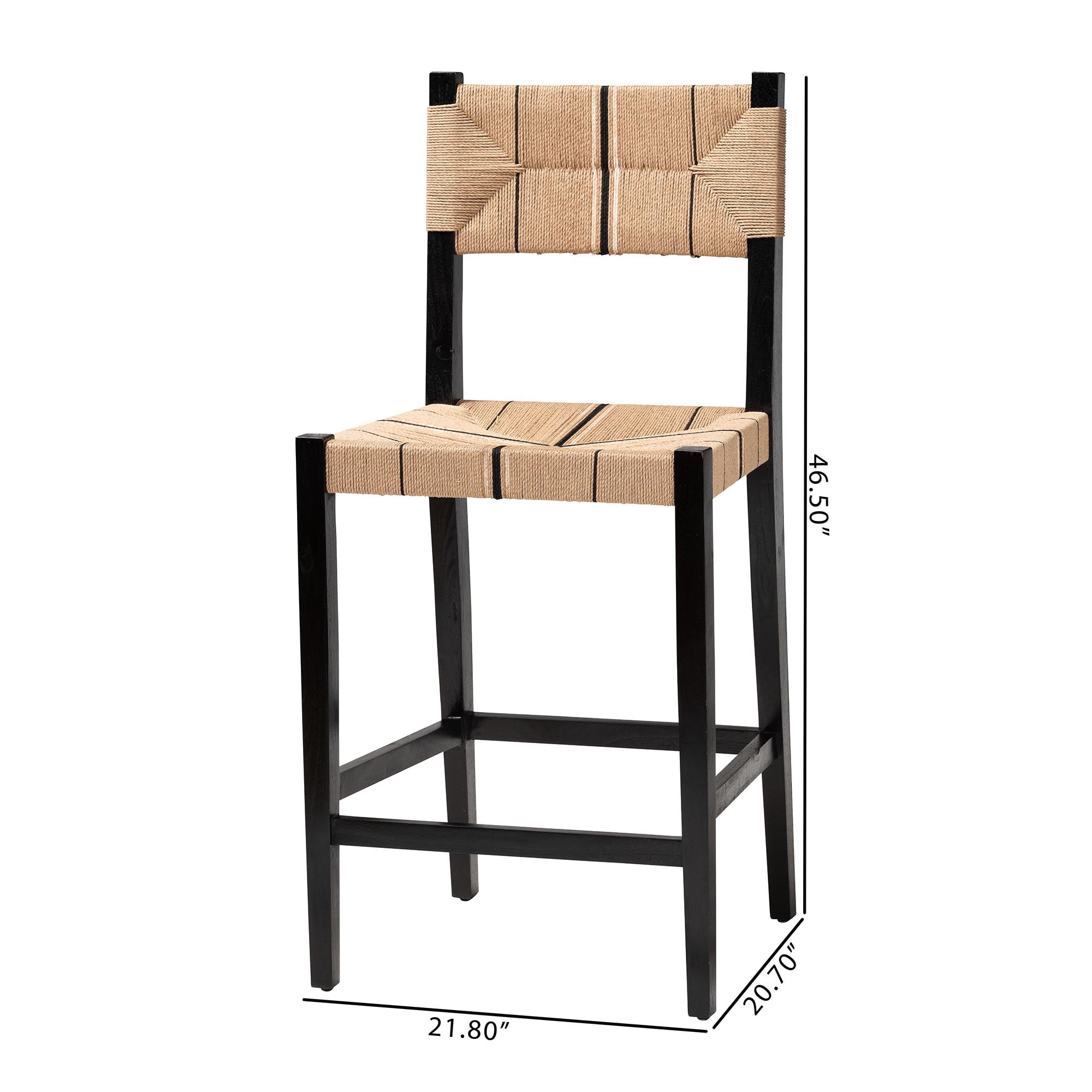 bali & pari Prita Bohemian Paper Loom and Black Mahogany Wood 2-Piece Bar Stool Set