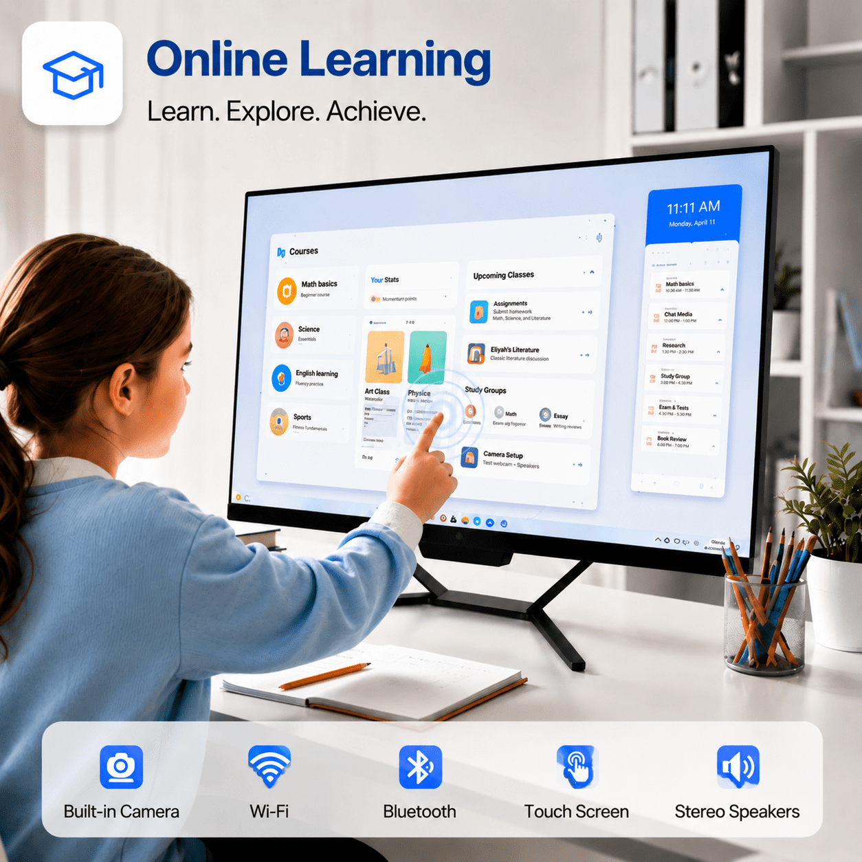 PTZZHEDM 23.8" Touchscreen All-in-One Business Computer, with Webcam, Intel i7-3610QM, 16GB RAM, 1TB SSD, Win10 Pro, Black