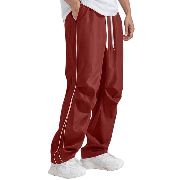 KIHOUT Men Casual Straight Leg Pants with Side Pockets Elastic Waistband Drawstring Solid Color Active Workout Lounge Pants for Gym Running Daily Wear