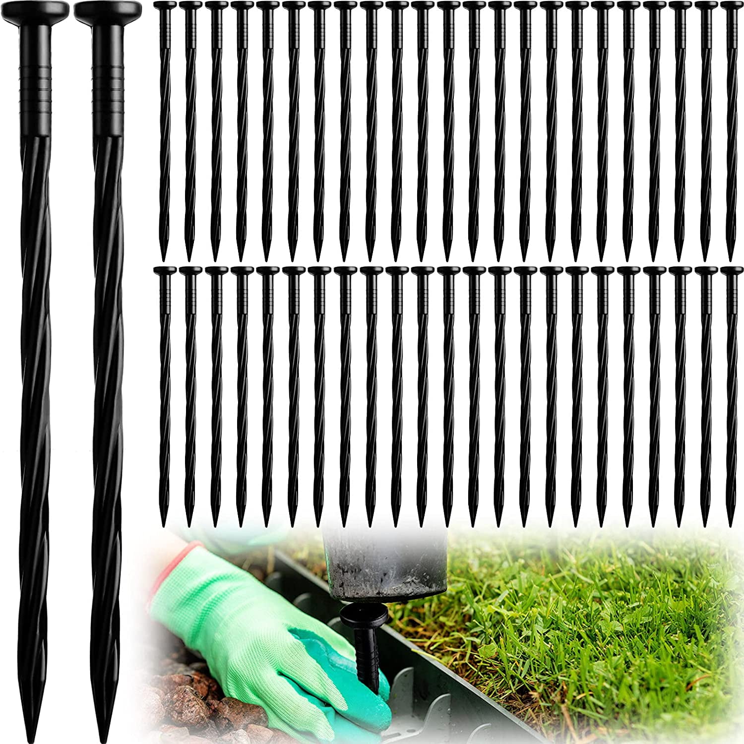 50Pcs No Dig Landscape Edging Spikes 8-inch Spiral Nylon Landscape Anchoring Spikes for Paver Edging Stakes, Weed barriers, Artificial Turf