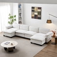 thumbnail image 3 of Living Room Furniture Sofa Luxury Couch Four Seater with Two Ottomans Soft Chenille Upholstered U Shape Sofa Beige, 3 of 7