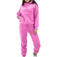 thumbnail image 2 of VERUGU Womens Sets Fall Winter Solid Casual Long Sleeve Round Neck Hooded Sweater Comfortable Warm Trousers Two-Piece Suit Pink XL, 2 of 6