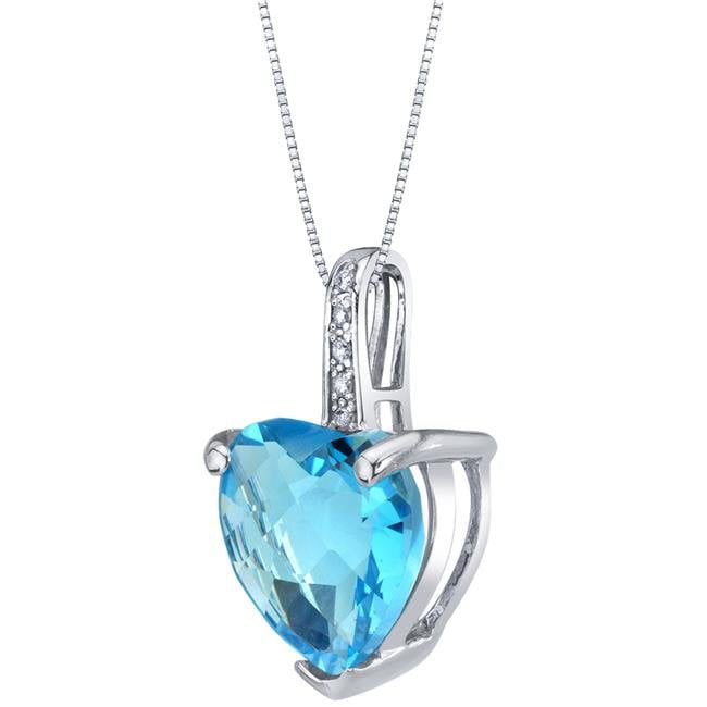 0.50 Ct London Blue Topaz Heart Shape Mom & Diamond Pendant .925 Sterling Silver 