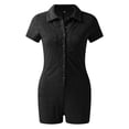thumbnail image 4 of ZAZYULZ Wide Leg Jumpsuit Womens Casual Tight Dress Lapel Button Romper Shorts(Black,S), 4 of 5