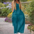 thumbnail image 4 of Lenpel Jumpsuits for Women Trendy Sleeveless V Neck Spaghetti Strap Tie Shoulder Wide Leg Rompers Casual Loose Overalls with Pockets, 4 of 7