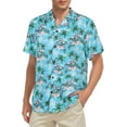thumbnail image 3 of Loose Hawaiian Shirt for Men Short Sleeve Casual Button Down Floral Shirts Blue With Flamingo L, 3 of 9
