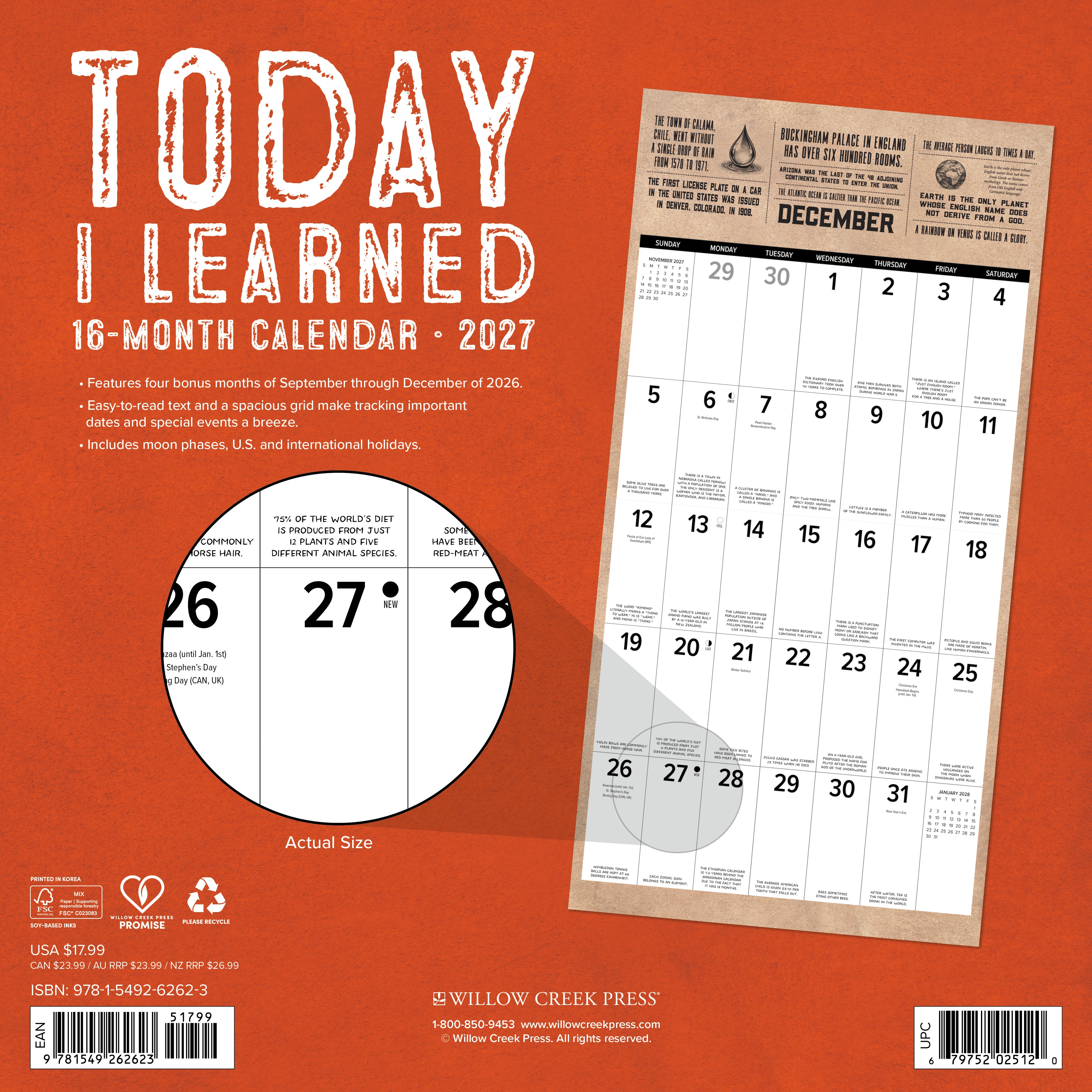 Willow Creek Press, Today I Learned 2027 Wall Calendar
