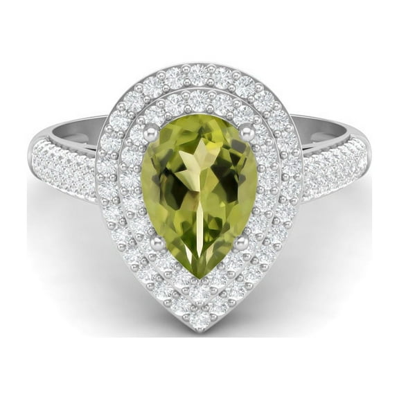 Mooneye 3.46 Ctw Peridot Gemstone 925 Sterling Silver Pear Shape Halo Valentines Day Gifts Ring