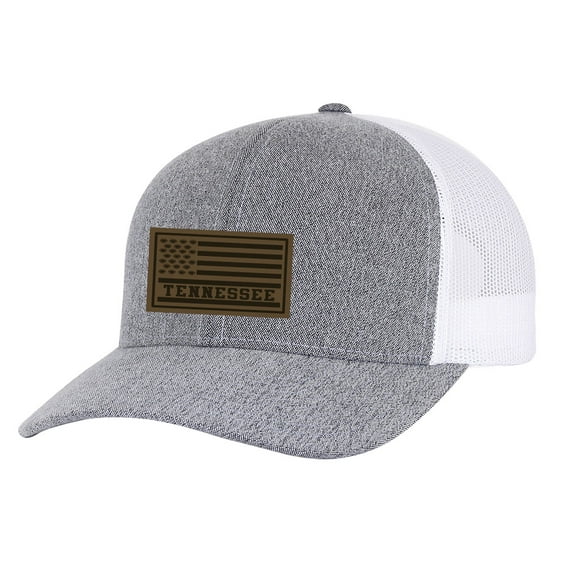 Trenz Shirt Company Flag Football Leather Patch Adjustable Snapback Trucker Hat, Heather Grey/White Mesh- Tennessee