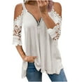 thumbnail image 2 of ZKCCNUK Women Casual Lace Half Sleeve锛?Neck Zipper Hollow Out T-Shirt Blouse Tops Summer Plus Size Tops 2026, 2 of 4