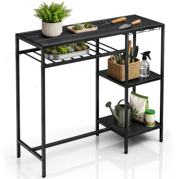 Ktaxon 43.3x15.7x37in 25lb Iron Bar Table Wine Rack Glass Holder Shelves Patio Home Black