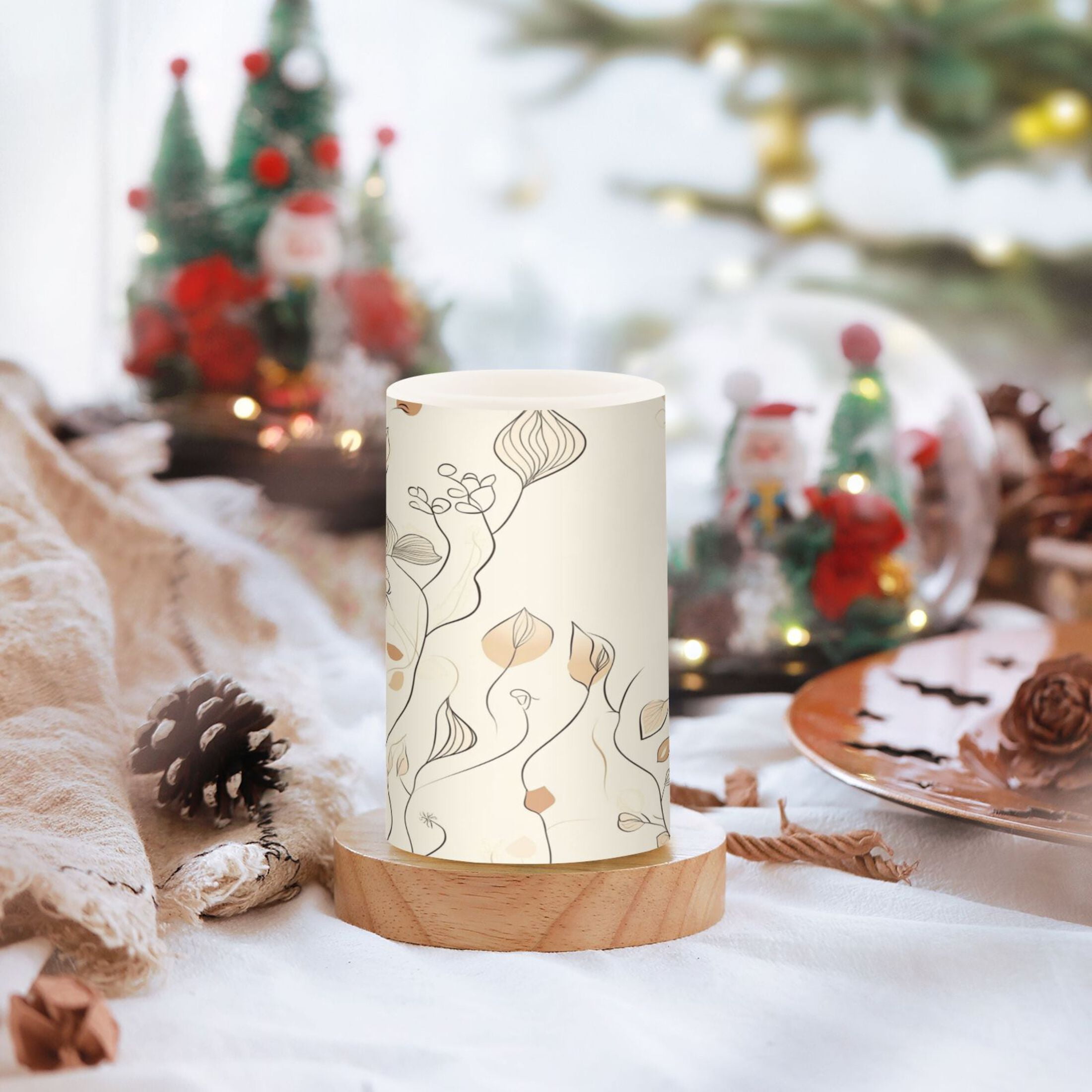 Flameless Candles Lights, Pack of two LED Lights, Dimmable LED Pillar Candles Battery Operated, Flames Remote Control Elegant Simple Line Art
