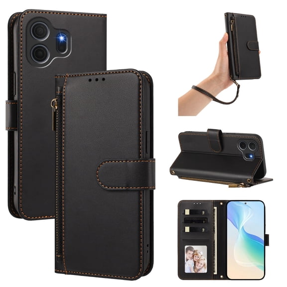 Heavy Duty Wallet Phone Case Compatible with TCL NxtPaper 70 Pro with Card Slots and Kickstand Black