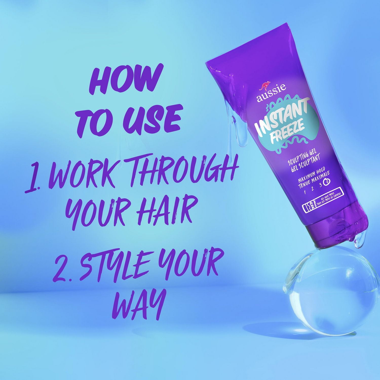 Aussie Instant Freeze Sculpting Gel for Curly Hair, Straight Hair, and Wavy Hair, 7 oz