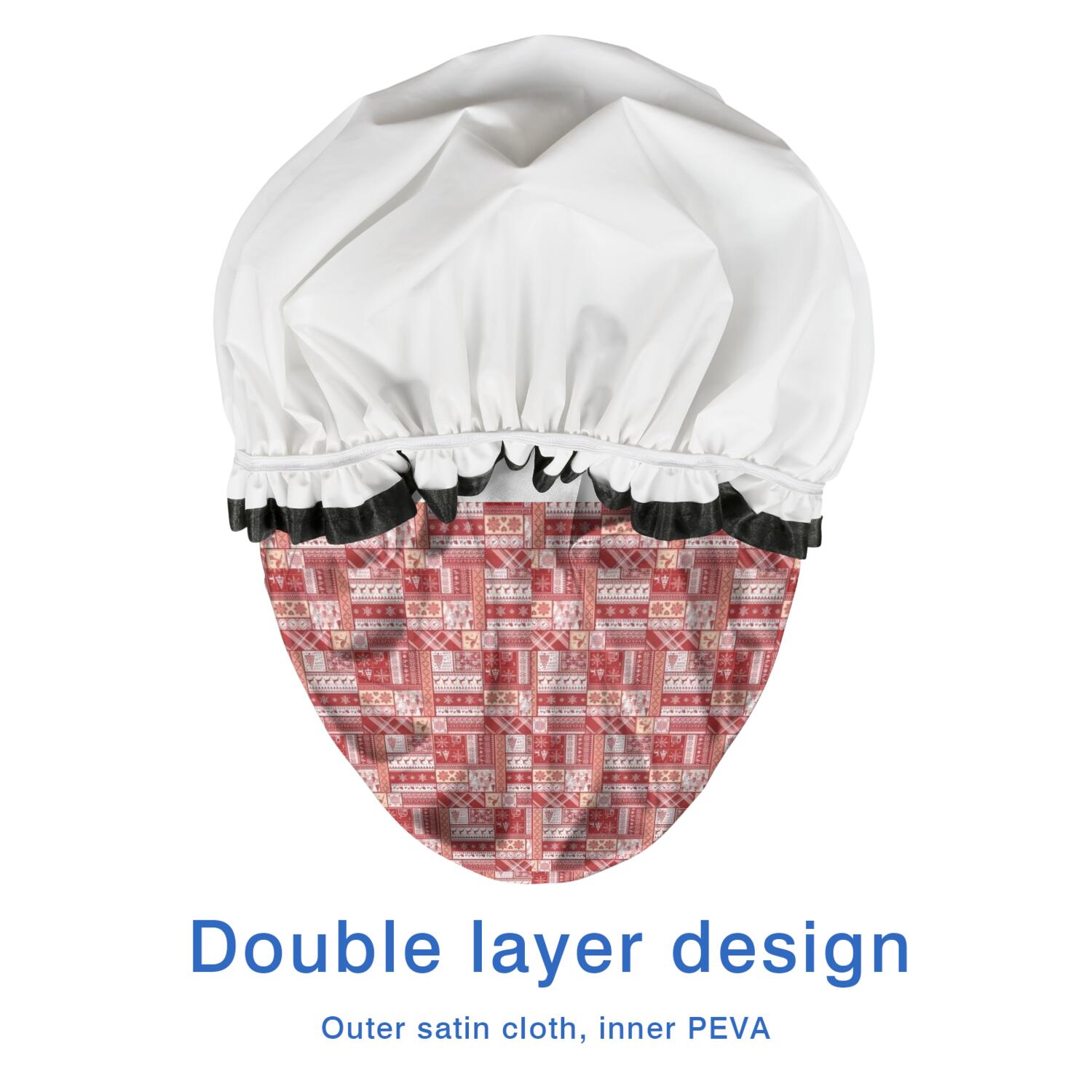 Shower Caps,Red Christmas Patchwork Pattern Waterproof Shower Cap for Women 4 Pieces,Double Reusable Hair Cover for Shower PEVA Elastic Stretch Hem