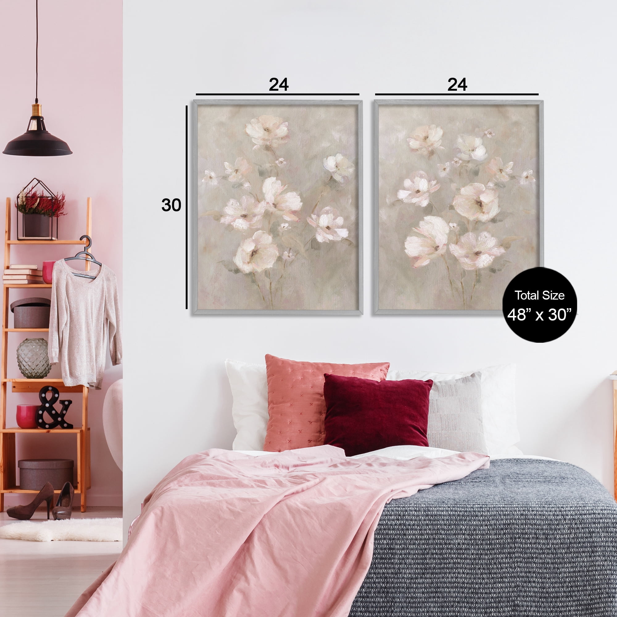 Stupell Industries Arranged Blush Blossoms 2 Piece Gray Framed Giclee Art Set, design by Carol Robinson