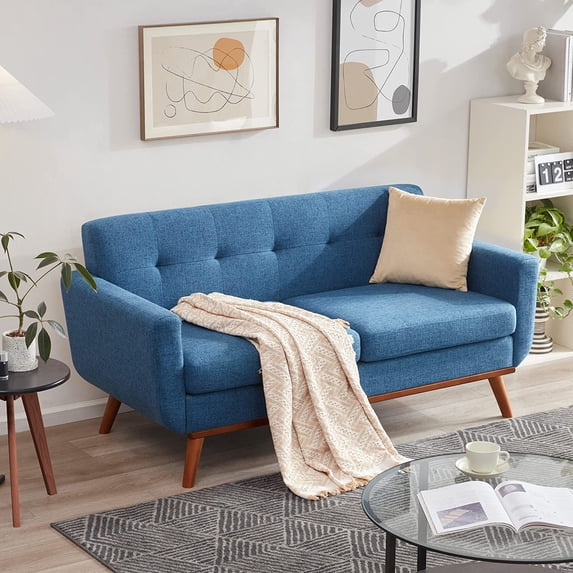 Tbfit 67" W Loveseat Sofa, Mid Century Modern Decor Love Seat Couches for Living Room, Button Tufted Upholstered Small Couch for Bedroom, Solid and Easy to Install Love Seats Furniture, Navy Blue
