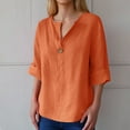 thumbnail image 2 of Womens T Shirts Tops V Neck Button Down Loose Button Solid Color Short Sleeved Womens Tee Shirts,Orange,5XL, 2 of 5