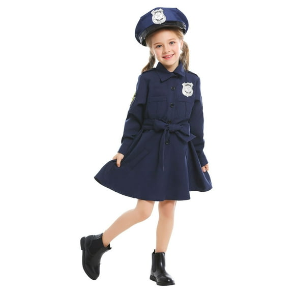 SUXIAN Girls Officer Kids Cop for Girls Cop Halloween Clothing Set Blue M
