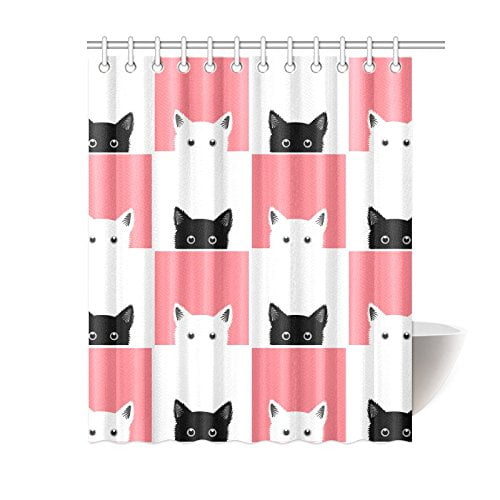 MKHERT Black White Pink Cat Shower Curtain Bath Curtain Waterproof fabric Polyester Curtains