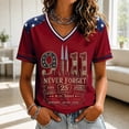 thumbnail image 2 of KDDYLITQ Patriotic Shirts for Women Vintage 911 Memorial Never Forget Flag Tops Short Sleeve V Neck 25th Tshirt Wine 2XL, 2 of 4