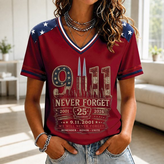 911 Never Forget Shirt for Women Patriot Day Memorial Tops for Women Vintage 911 Memorial 25th Anniversary Tee Tops