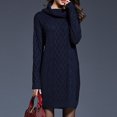 thumbnail image 3 of Women's Solid Elegant Stretchy Long Sleeve Turtleneck Sweatshirt Short Dress, Fall and Winter Casual Wear with Comfortable Fit, Versatile for Daily Use,Navy,M, 3 of 5