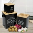 thumbnail image 3 of Pethiy Kitchen Canisters Set, Storage Bin for Potato Onion & Garlic, 3 Pack Set Countertop Pots Containers with Wooden Lid - Potato Storage, Garlic Bin, Onion Keeper Tin with Aerating Holes-Black, 3 of 6