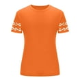thumbnail image 4 of Wyobmus Women Casual T-Shirt Hollow Out Short Sleeve Tops Summer Round Neck Casual Tee Shirts 2025 Summer Fashin Clothes S-2X Orange, 4 of 4