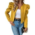 thumbnail image 2 of Womens Cropped Jacket Long Sleeve Zipper Up Coat Outwear Fall Outfit Shackets Bright Yellow XL, 2 of 9