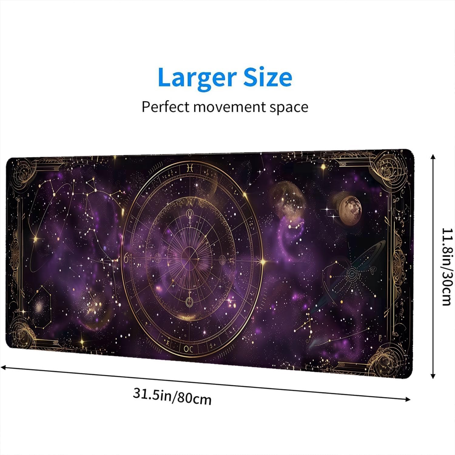 Purple Star Moon Card Desk Pad Mouse Pad Mysterious Galaxy Large Gaming Mouse Mat with Stitched Edges,Non-Slip Waterproof Rubber Base Mous Mat 31.5"x11.8" Office Computer Keyboard Laptop Home