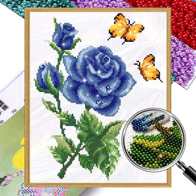 Kit Punto Cruz Flores Impresas Con Cuentas Bordado Parcial Arte para El 30x35cm