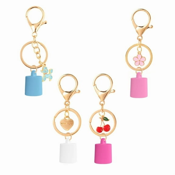 Pack Of 4 Glossy Lip Balm Keychains With Alloy Charms Universal Fit For Quick Installation Durable Silicone Holder
