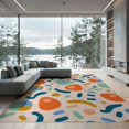 thumbnail image 2 of ODIKA 6'x9' Washable Area Rug Ivory Abstract Painted Stripes Dynamic Geometric Shapes with Playful Patterns for Family Room, Living Room, Master Bedroom, Non-Slip, Easy Care, 2 of 7