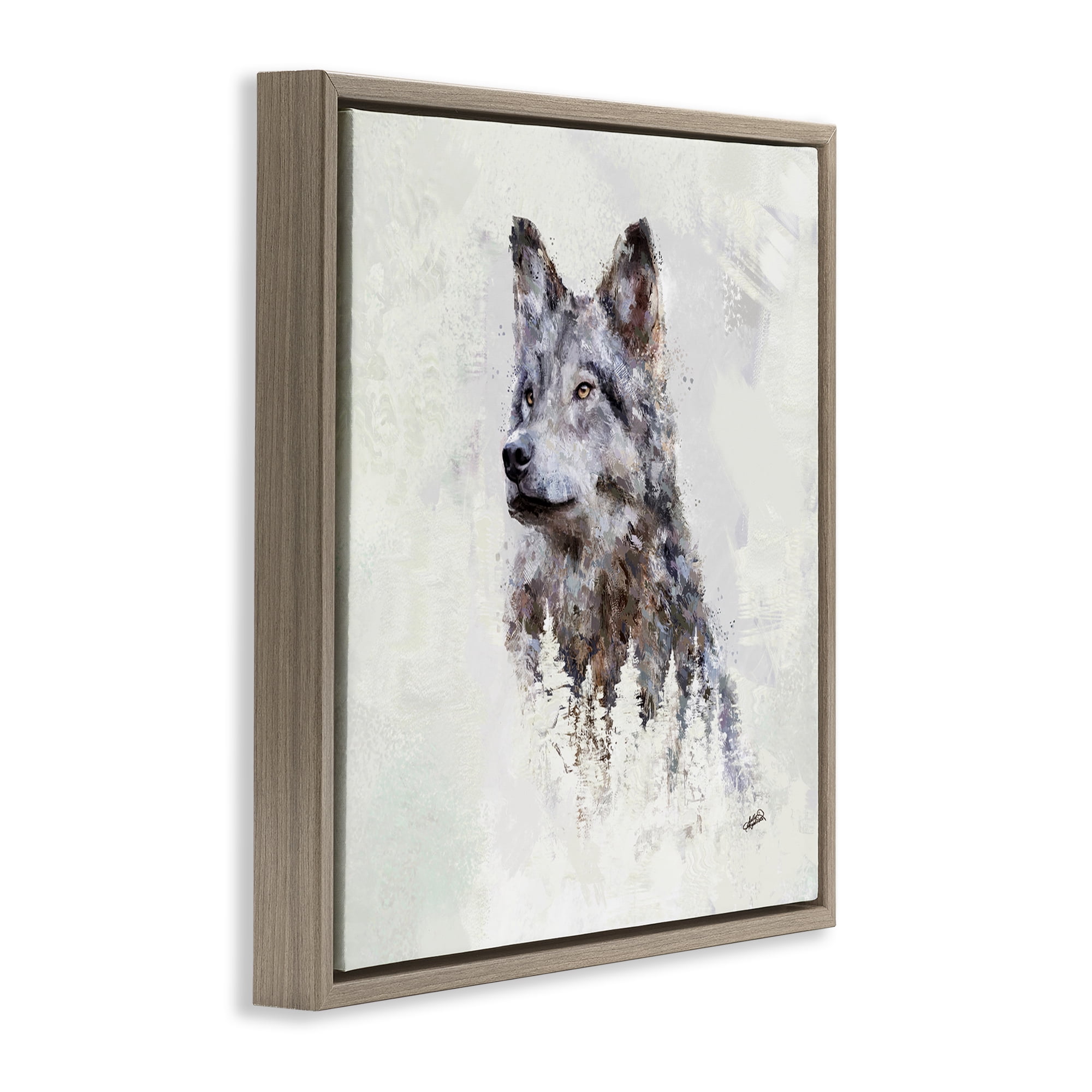 Stupell Industries Rustic Wolf & Trees Animals & Insects Painting Brown Floater Framed Canvas Art Print Wall Art, 25 x 25