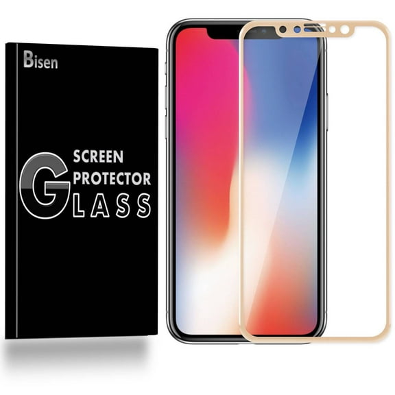 Apple iPhone X / iPhone 10 [BISEN] [FULL COVERAGE] Tempered Glass Screen Protector [Case Friendly], Edge-To-Edge Protect, Anti-Scratch, Anti-Shock [Gold]